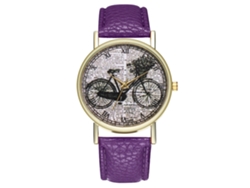 Reloj Casual De Moda Unisex Bicicleta Cuarzo Con Correa De Cuero Morado