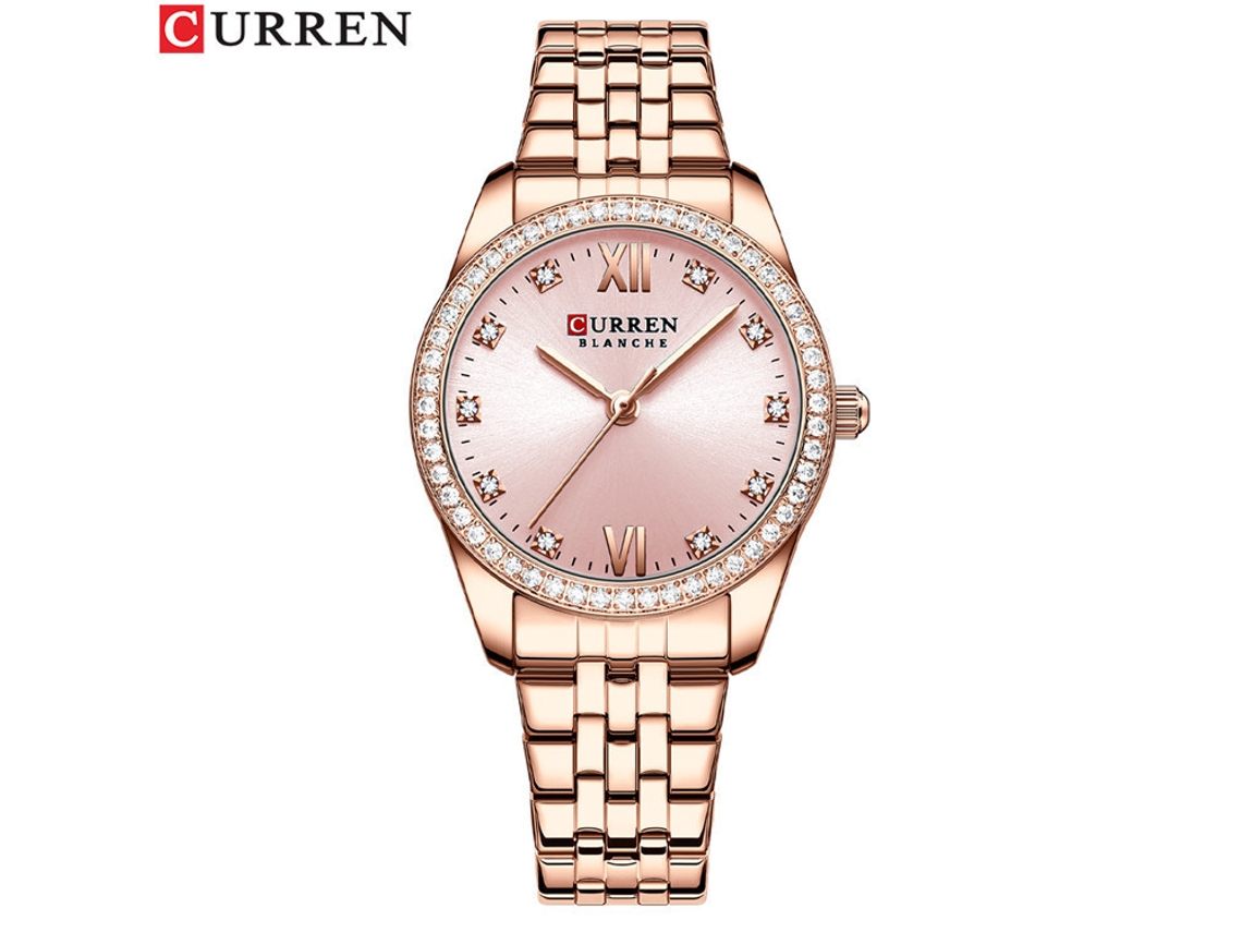 Reloj de mujer MDUG moderno con pedrería, pequeño, ligero, con brazalete de acero y resistente al agua.