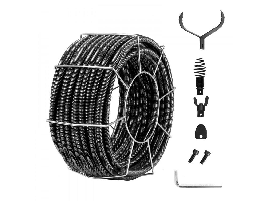 Espiral de limpieza de tuberías de 30 m con 4 cortadores para tuberías de 100 a 200 mm Tekmaquinas