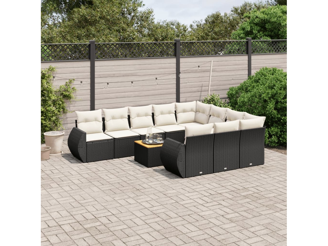 Conjunto de sofás de jardín de 11 piezas DKD Home Decor con cojines de mimbre negros