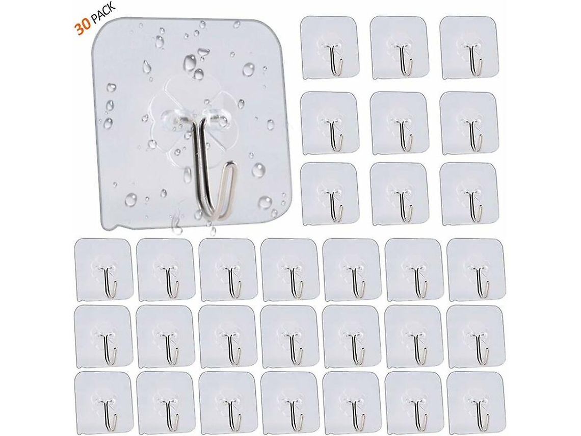 30 Ganchos Adhesivos Transparentes Reutilizables Para Cocina O Baño Carga Hasta 5 Kg Sin Perforar