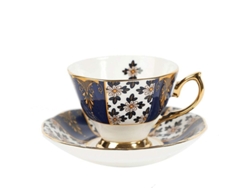 2026da-juego Taza Té De Tarde Inglés Serie Jardín Real Porcelana Hueso Con Diseño Floral Y Borde Dorado