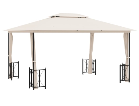 vidaXL Cenador con paredes laterales y techos dobles color crema3x4 m