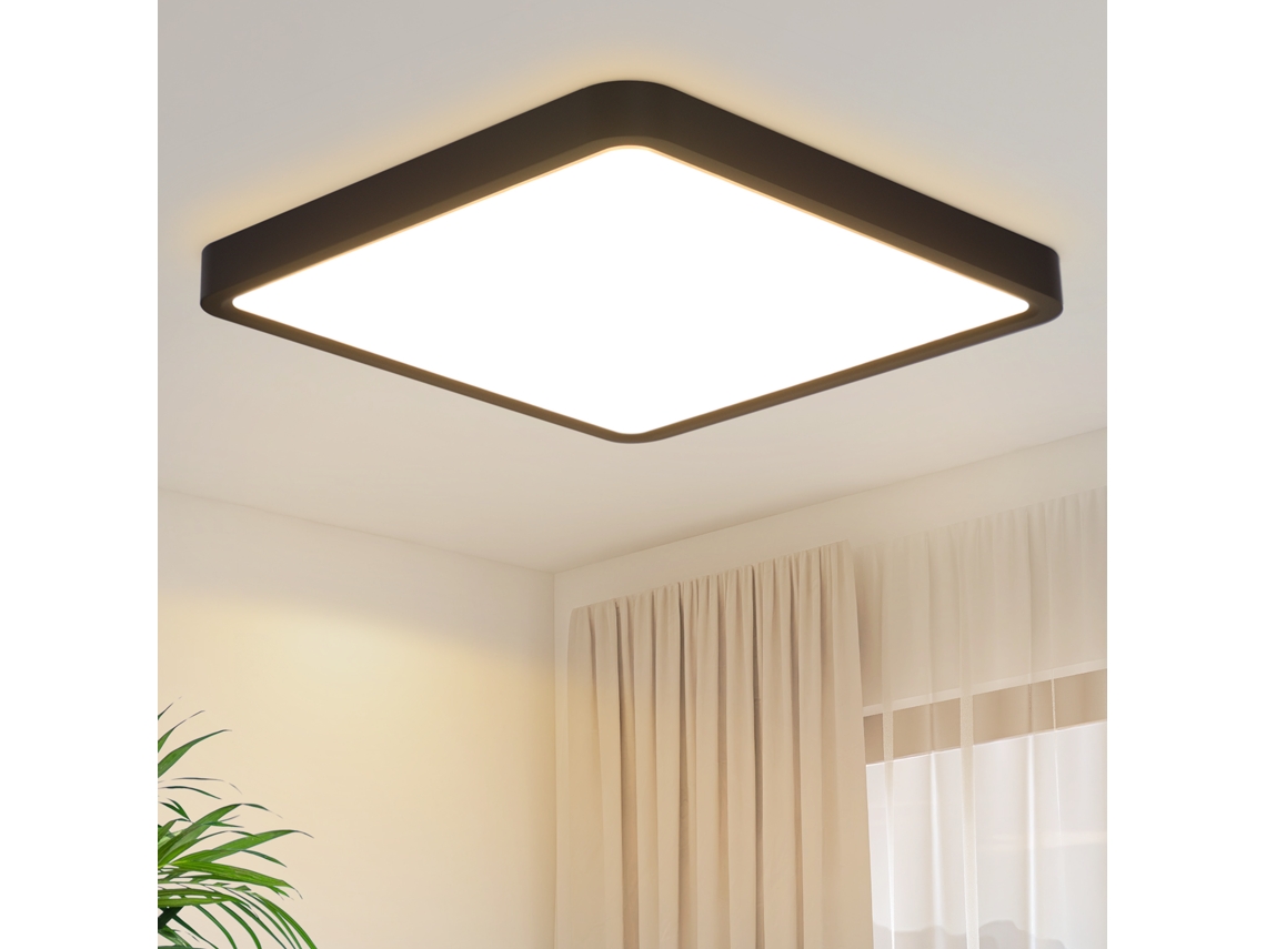 Lámpara de techo LED plana para dormitorio, 23 cm, 18 W, cuadrada, negra, 3000 K, Nettlife
