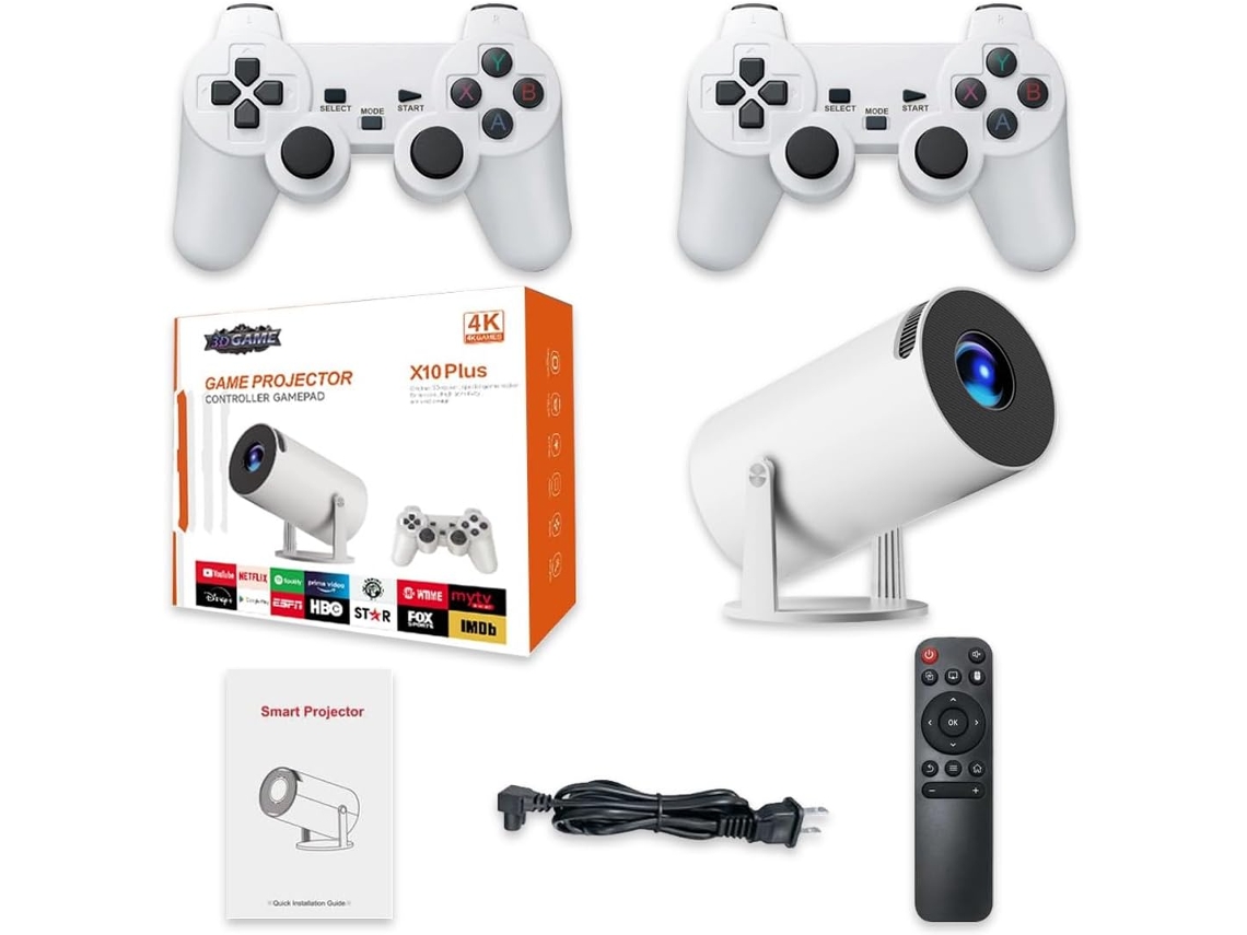 Consola Retro X10 Plus con proyector 4K portátil, 10.000 juegos | Android 11 | 2 mandos inalámbricos 2.4G | Plug and Play | HDMI Zruxe