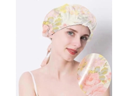 Touca de dormir ajustável Rebe-Silk, com proteção anti-emaranhamento para os cabelos e estampa de flor preta.