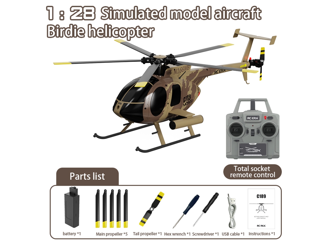Helicóptero Rc 128 Md500 Brushless Doble Motor 6 Ejes Gyro, Camuflaje Aeuzwr