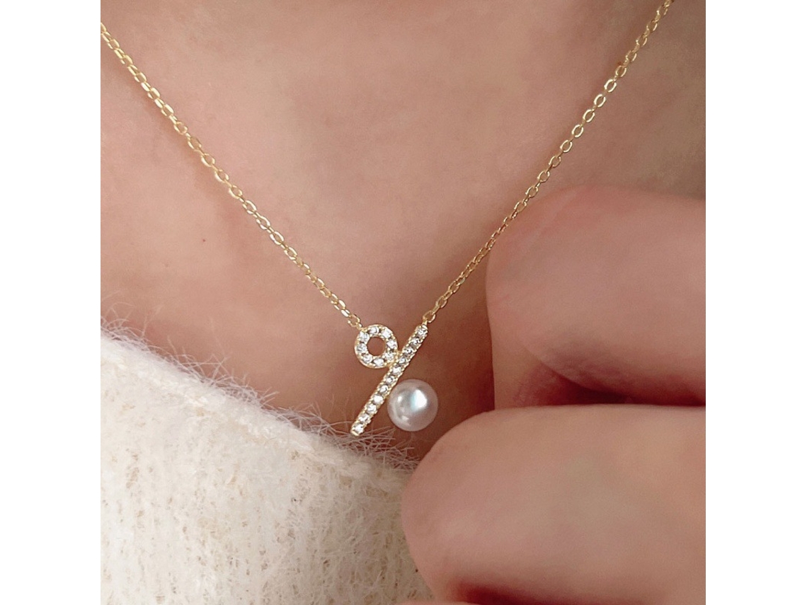 (oro) Collar De Plata De Ley 925 Con Diseño De Hombrecito Ciervo Y Símbolo De Porcentaje, Cadena Para Clavícula