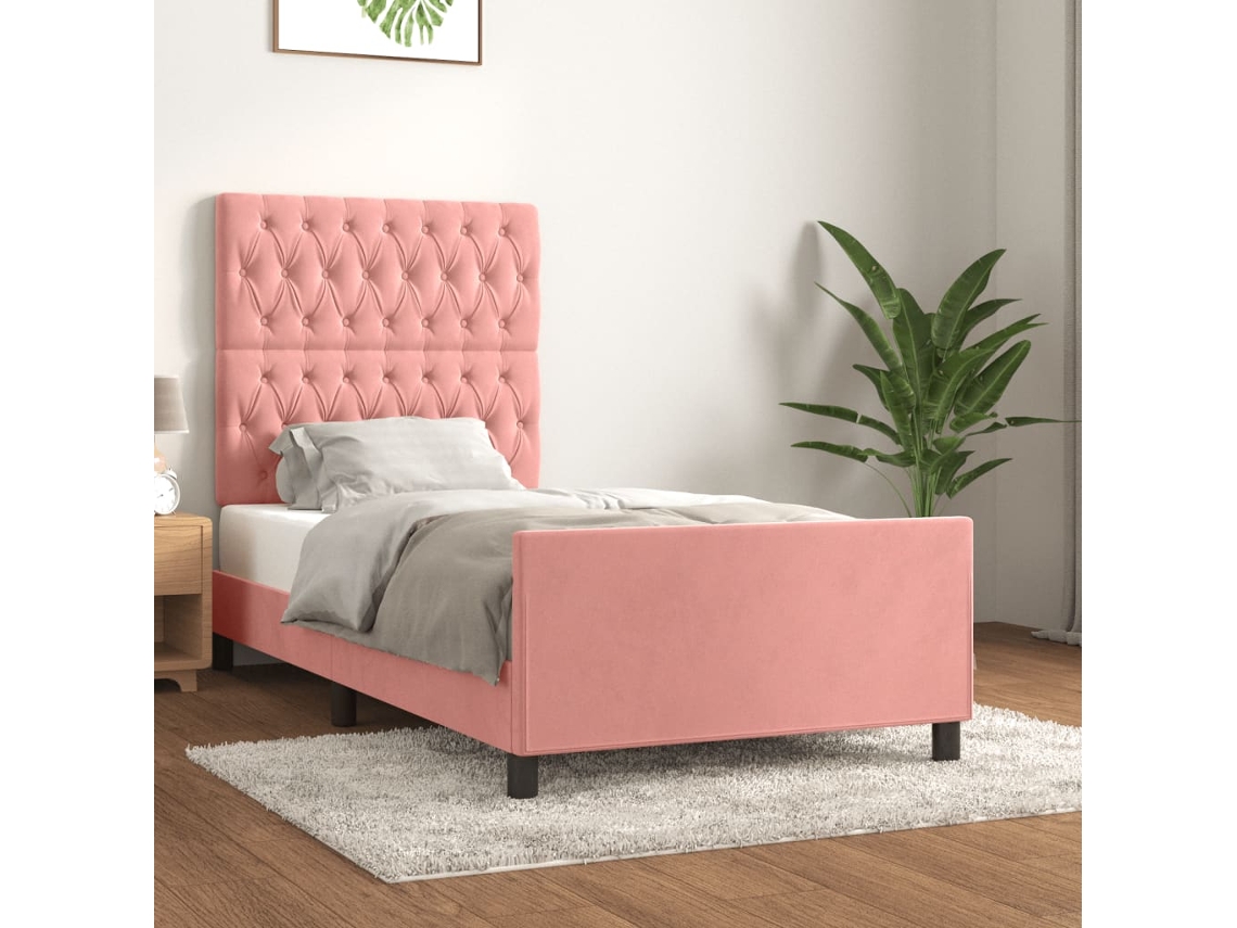 Cama Individual Con Cabecero Lovely Home Madera Terciopelo Rosa (100x200)