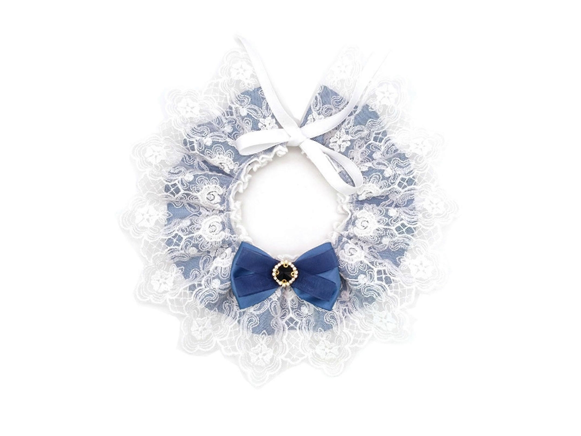 Babero para mascotas estilo vintage con lazo de encaje, collar ajustable para gatos, bufanda para el cuello, collar para perros con lazo, P