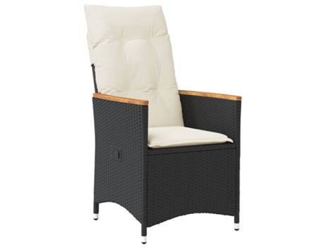 Sillón reclinable de jardín VIDAXL con cojines ratán sintético negro