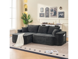 Sofá esquinero en forma de L, 264 cm, Chaise Longue, 4 plazas, asiento profundo, negro, Mobrio