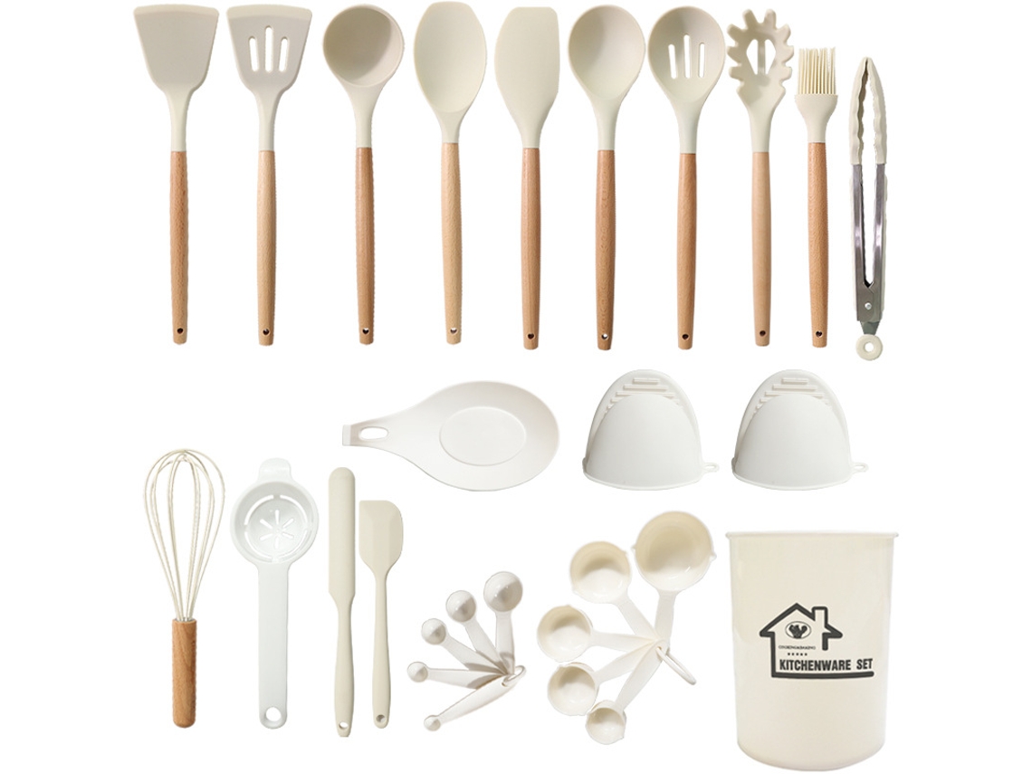 28 Peças De Utensílios De Cozinha De Silicone Panelas Resistentes Ao Calor Brancas GERTIZ