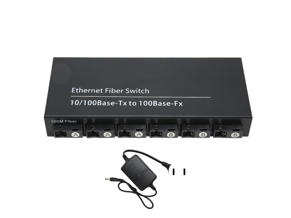 Conmutador Ethernet De Fibra Óptica Tx1310nm Rx1550nm 6 Puertos Ópticos 2 Puertos Eléctricos Hasta 25 Km Enchufe Estadounidense 100-240 V