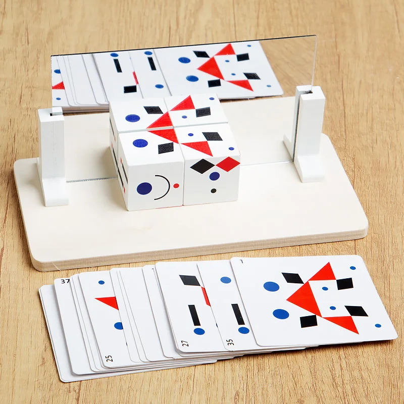 Rompecabezas 3d Con Espejo Para Niños, Entrenamiento Del Pensamiento Lógico Montessori Y Percepción Espacial (con Tarjetas Didácticas).