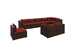 vidaXL Set muebles de jardín 9 piezas y cojines ratán sintético marrón