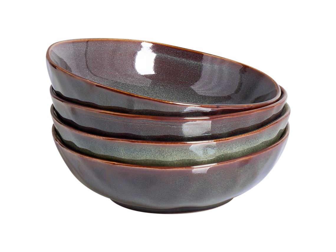 Set de 4 Platos Fondos Thyme Gres Verde Oscuro
