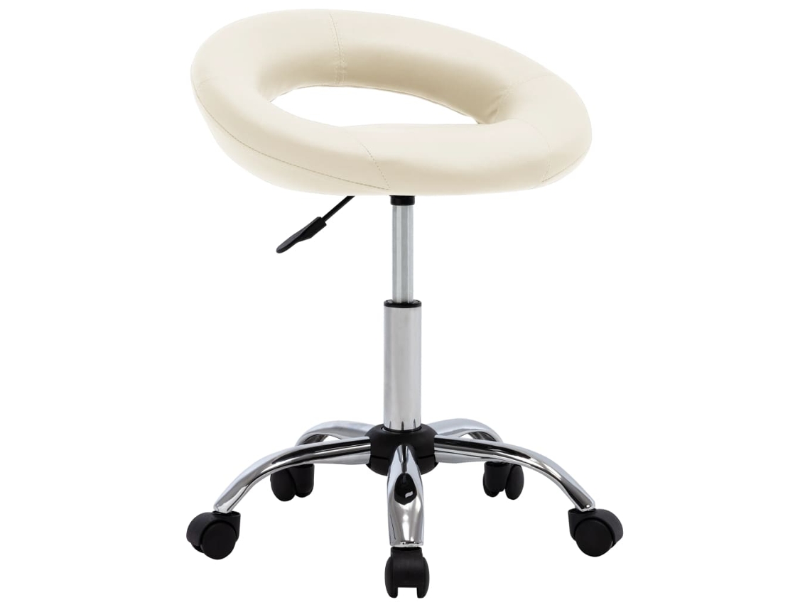Silla De Trabajo Con Ruedas Cuero Sintético Crema