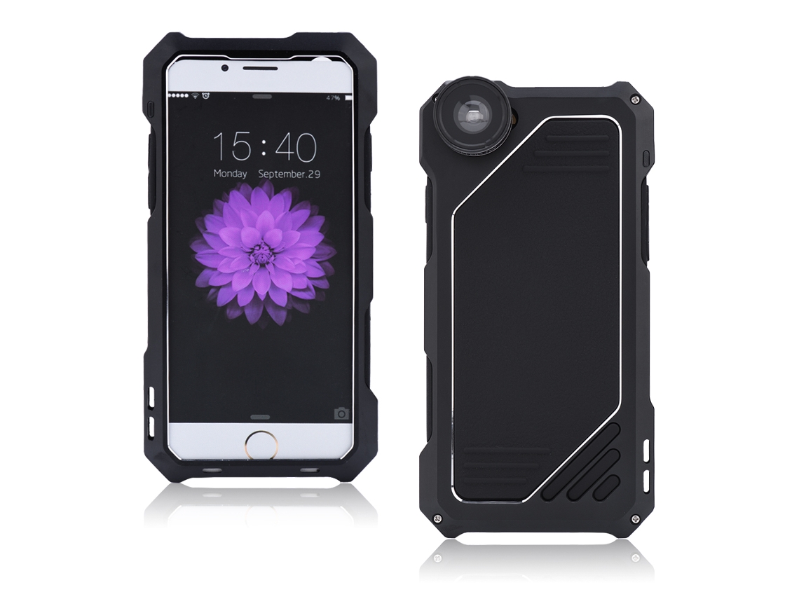 Caja De Aluminio Resistente A Impactos Con Película De Vidrio Templado Y Lente De Cámara Para Iphone 7 Negro