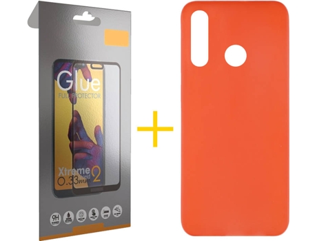 Kit Funda + Protector de Pantalla Huawei P40 Lite-E SKYHE Cristal Templado 7608 Rojo