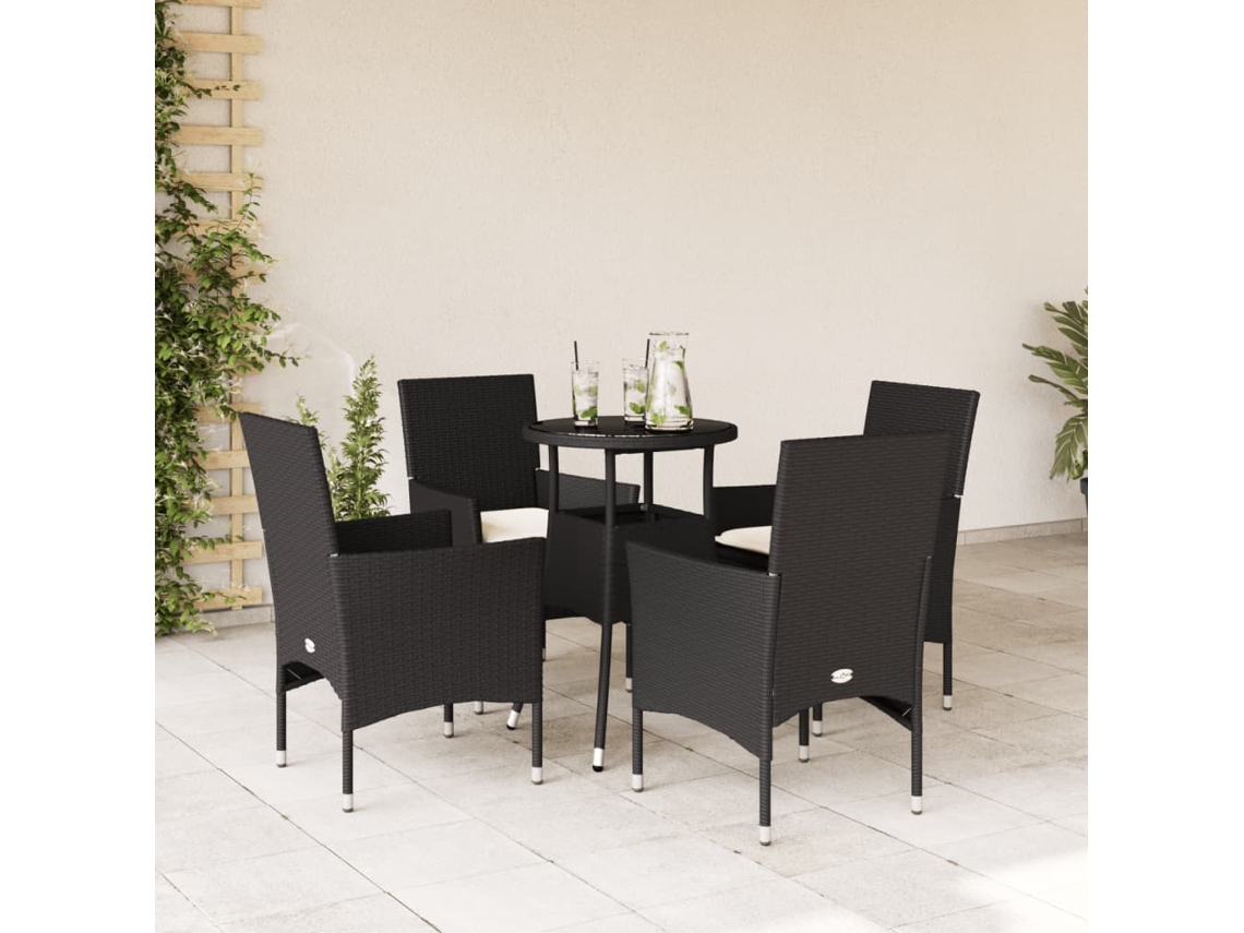 Juego de comedor de jardín de 5 piezas con cojines de mimbre negro de polietileno y vidrio de DKD Home Decor