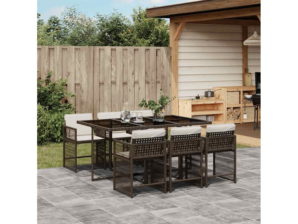 Juego de comedor de jardín de 7 piezas con cojines de mimbre marrón DKD Home Decor