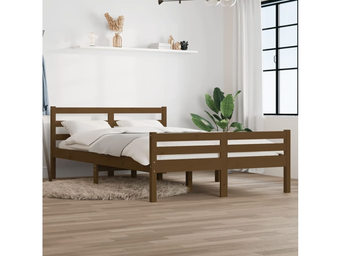 Estructura Cama Sin Colchón Madera Maciza Marrón Miel 140x190cm