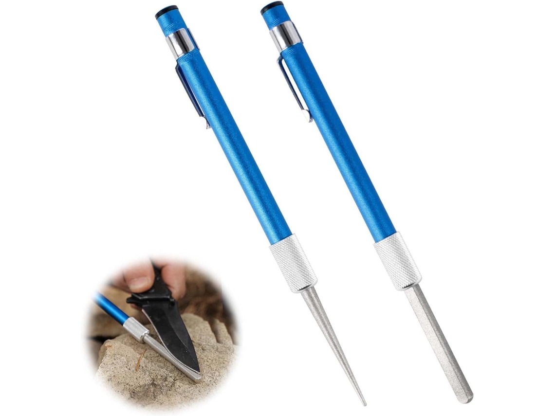 Afilador de cuchillos retráctil, portátil, de acero con grano de diamante, con forma de bolígrafo, longitud ajustable, con varilla