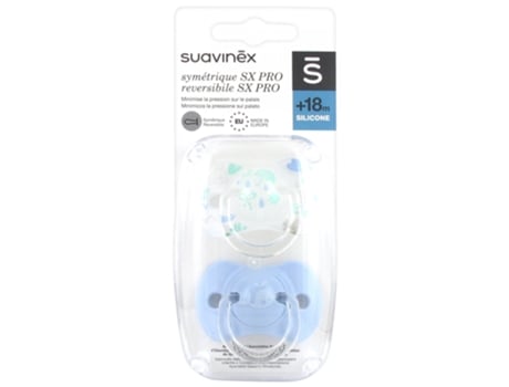 Chupete Conjunto de 2 Con Tetina Simétrica Sx Pro a Partir de 18 Meses Modelo: Ballena Y Paraguas Azul SUAVINEX