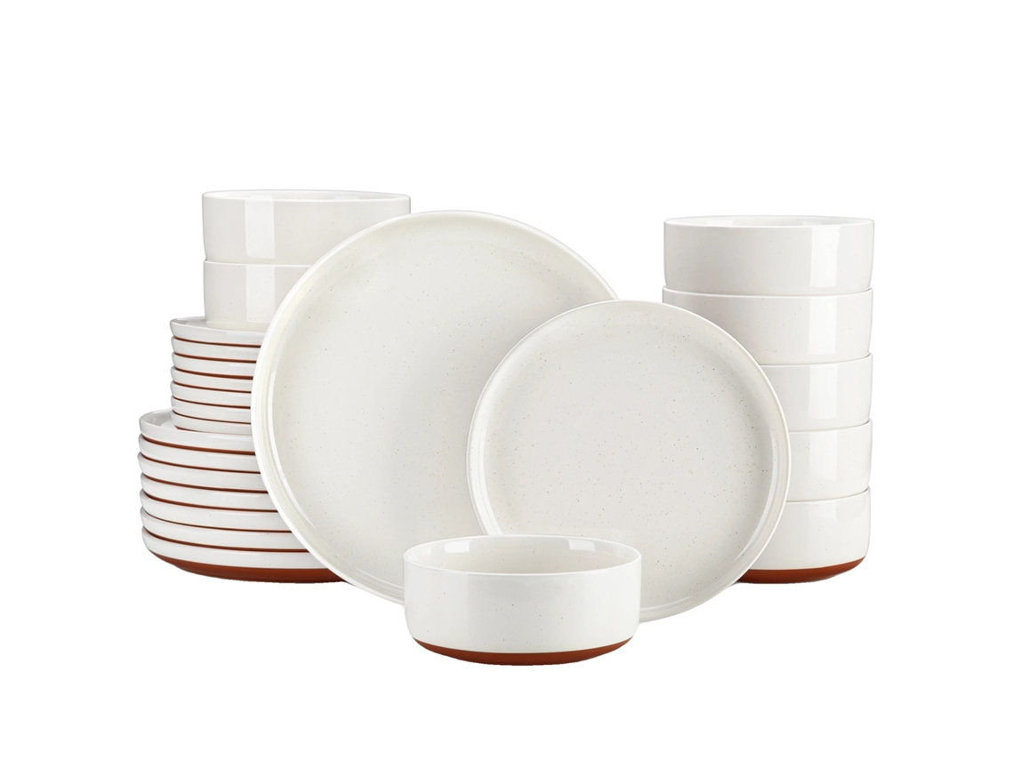 Vajilla de piedra, diseño sólido, para 4 personas, color blanco, 24 piezas