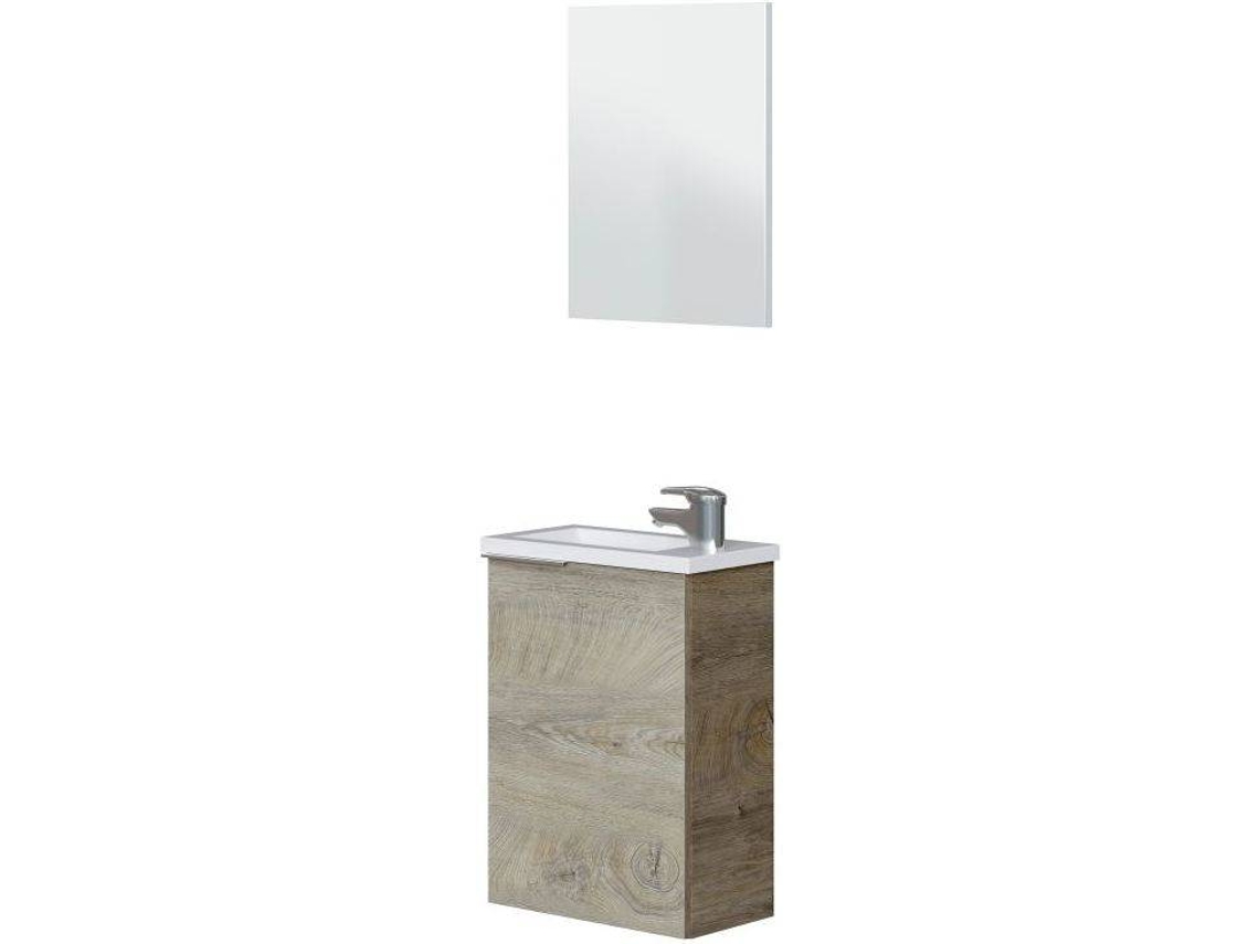 Mueble de Baño ARKITMOBEL Compact  (Roble Alaska - Melamina, Resina y Aluminio - 40 x 22 x 58 cm)
