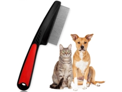 Peine antipulgas para perros y gatos, peine con mango de goma, cepillos de acero inoxidable (rojo)