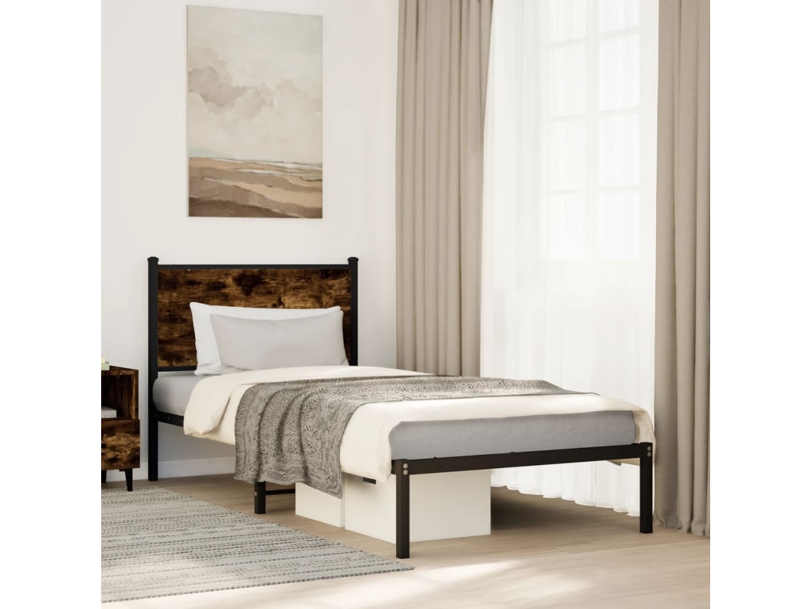 Estructura De Cama Sin Colchón Metal Roble Ahumado 80x200 Cm