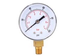 Manómetro/indicador 2026 de 50 mm con conexión inferior 1/8 Bspt para aire, agua, aceite y gas (0-100 psi, 0-7 bar).