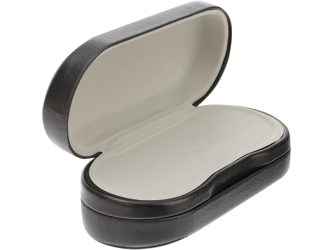 Estuche Para Gafas De Cuero Sintético Negro Con Doble Compartimento, Caja Rígida Fácil De Abrir Y