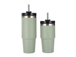 Taza Térmica De Viaje De Acero Inoxidable Con Pajita Y Tapa, Aislamiento Térmico Para Bebidas Frías Y Calientes, 887 Ml (30 Oz), Color Verde.