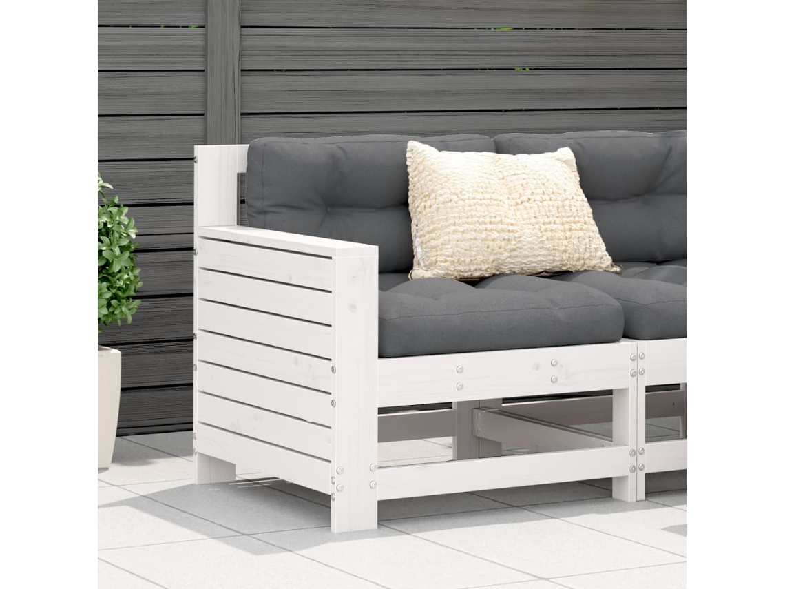 Sofá Jardín | Sofá De Exterior Con Reposabrazos Y Cojín Madera Maciza Pino Blanco Wsd571239