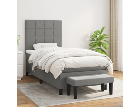 vidaXL Cama con somier y colchón 90x200 cm tela gris oscuro