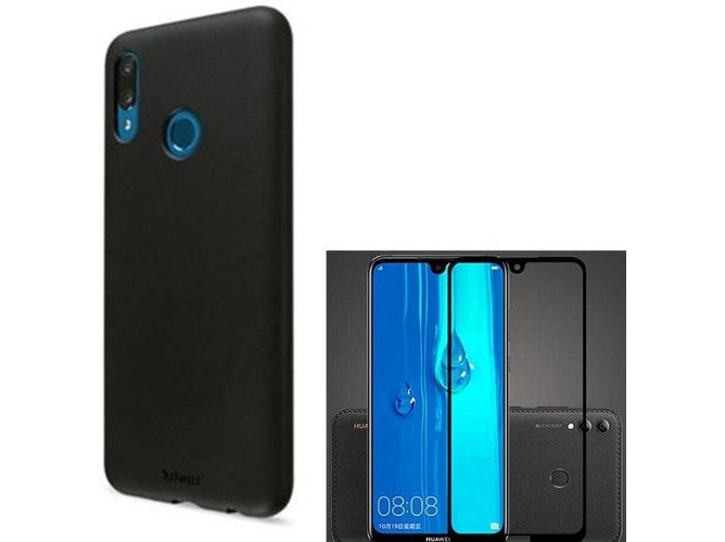 Kit Carcasa y Protector de Cristal 5D Full Cover Huawei P Smart 2019 Silicona Negro