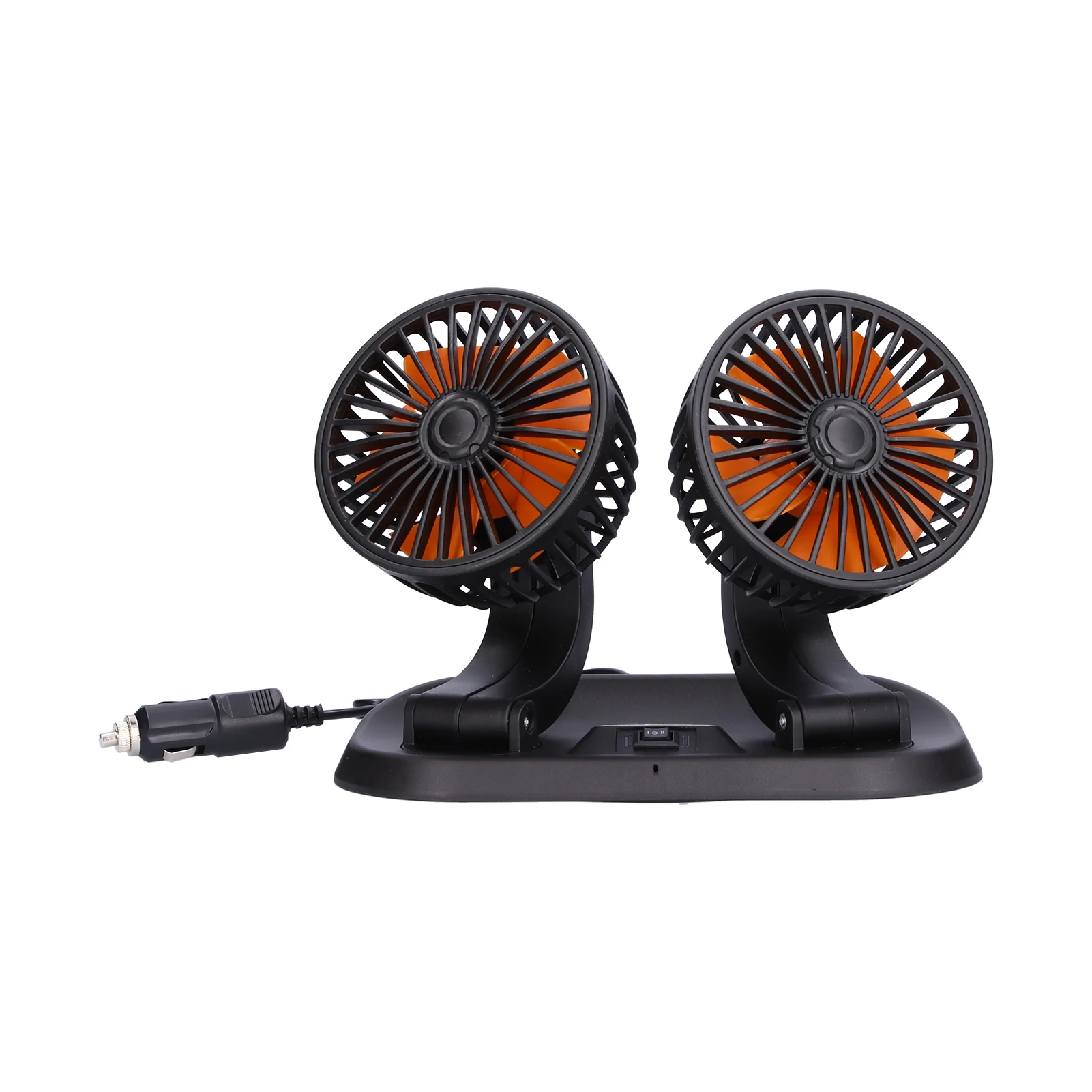Ventilador De Coche Eléctrico (naranja) Con Rotación De 360°, Doble Cabezal Y 5 Palas, Ventilador De Enfriamiento De 2 Velocidades