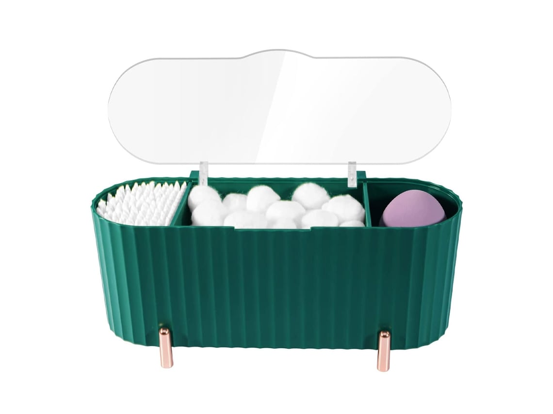 Organizador con tapa para bolas de algodón verde (23x11x9cm) Kofihety