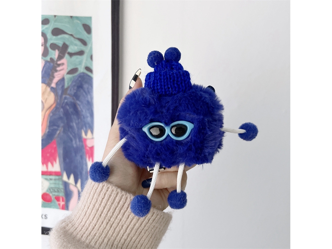 Capa De Pelúcia Para Fones De Ouvido Ios 1/2 Com Proteção Anti-queda Forma De Homem Com Óculos De Sol Azul