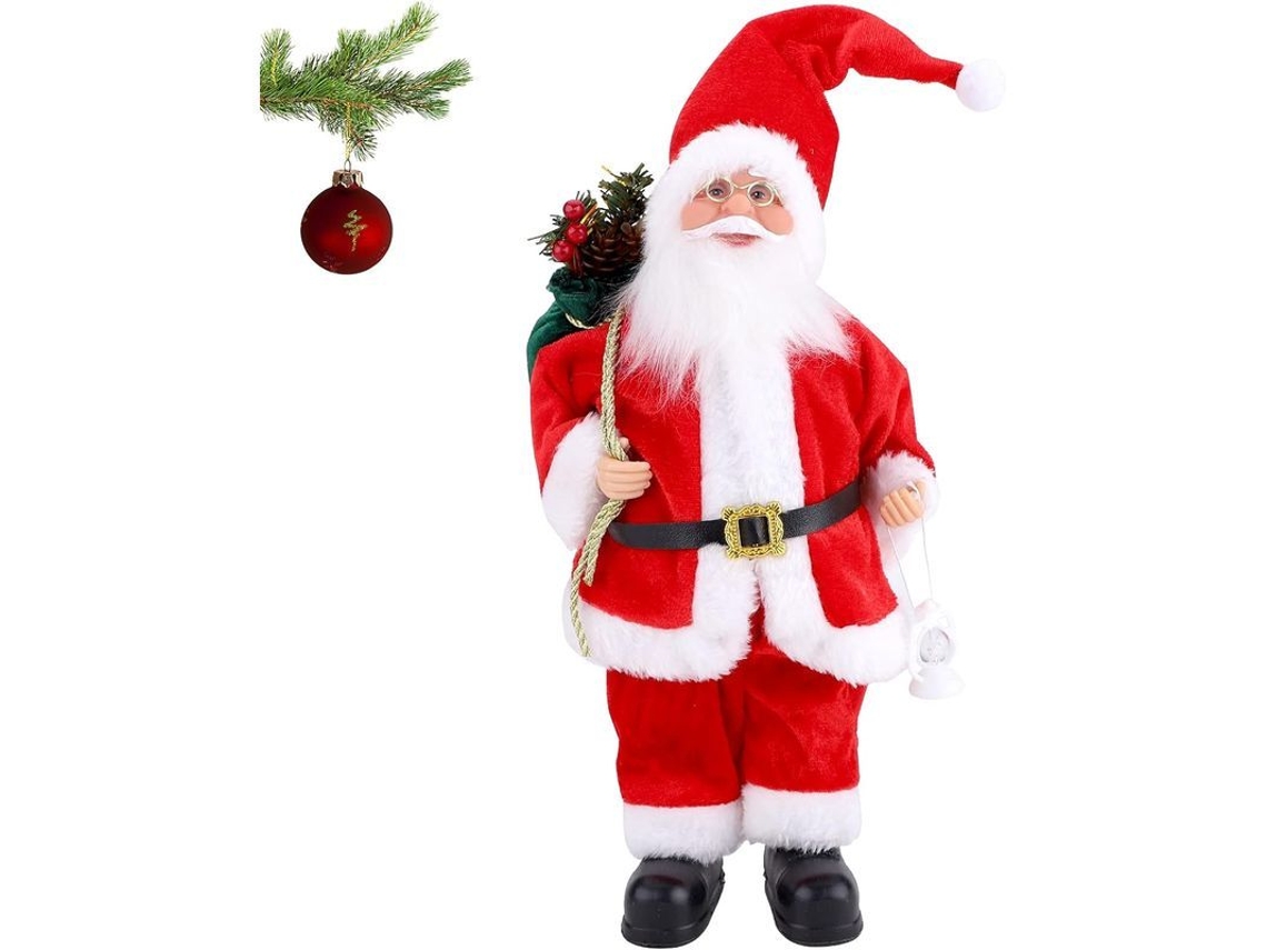 Figura Decorativa Tradicional Roja De Papá Noel De Pie, 30 Cm, Con Barba Larga.