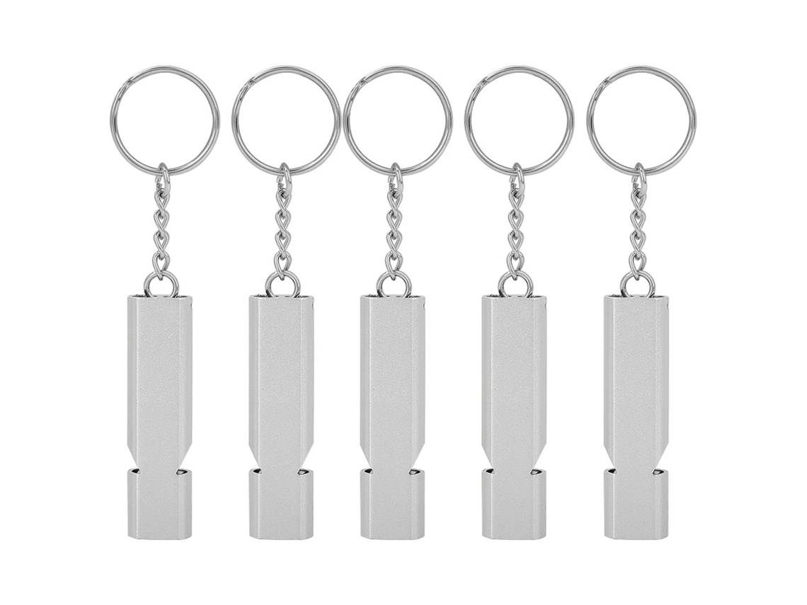 Silbato De Supervivencia De 5 Piezas Con Dos Tubos De Aleación De Aluminio Para Emergencias Al Aire Libre - Plateado