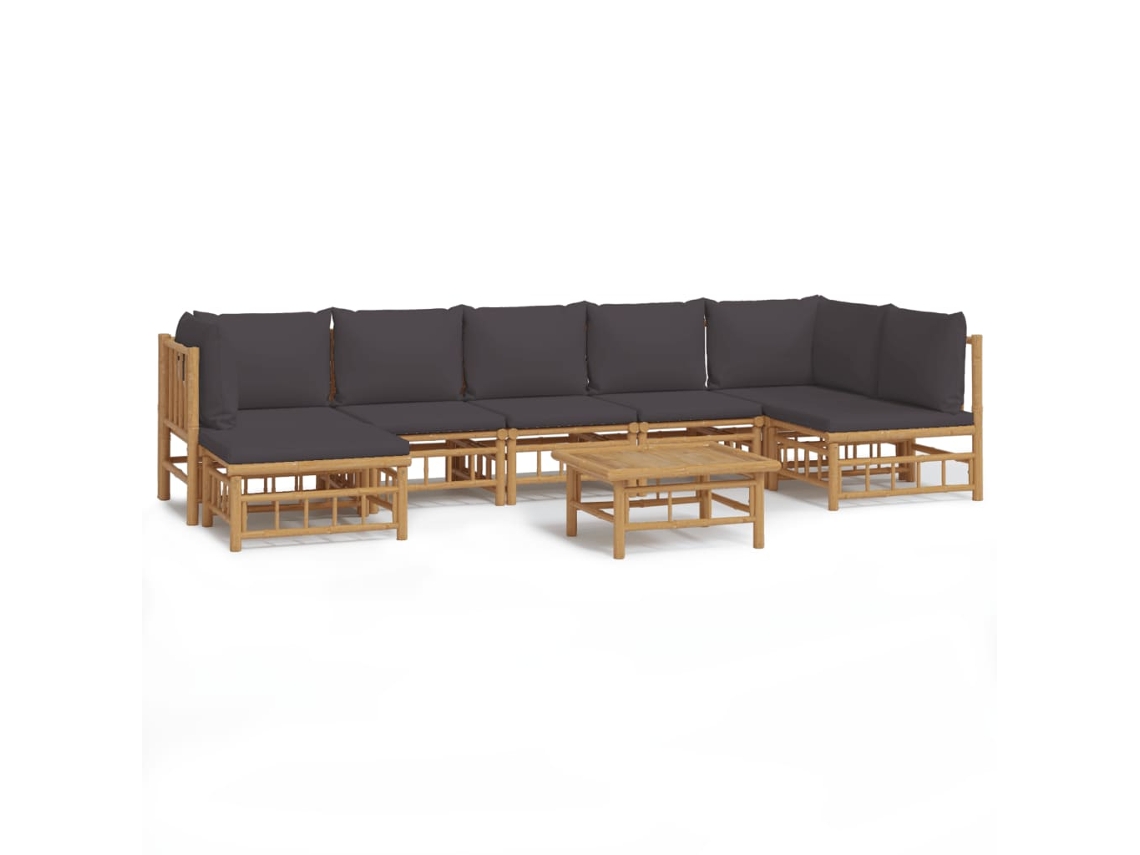 Maison Exclusive - Conjunto de salón de jardín de bambú de 8 piezas con cojines gris oscuro