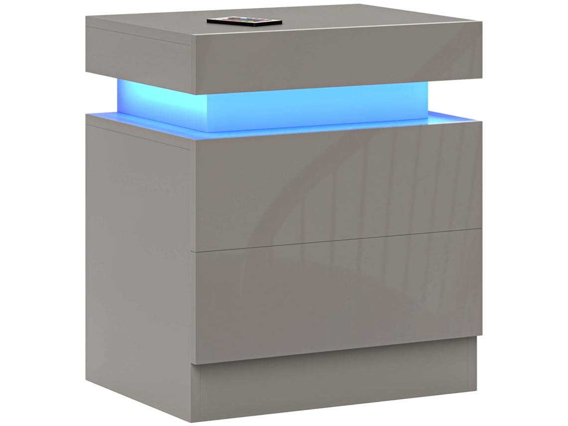 Mesita De Noche Led Con 2 Cajones Para Dormitorio/sala De Estar, 45x35x52 Cm, Gris.