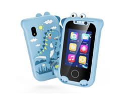 (azul) Juguete infantil en forma de celular con dos cámaras, reproductor de música, juegos y pantalla táctil.