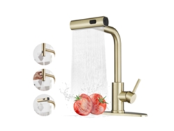 Grifo De Cocina Dorado Con Rociador Extraíble Y Efecto Cascada
