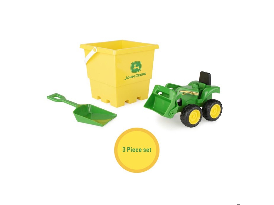 Juego de arena Tomy John Deere con cubo de plástico y camión volquete para niños de 18 meses o más
