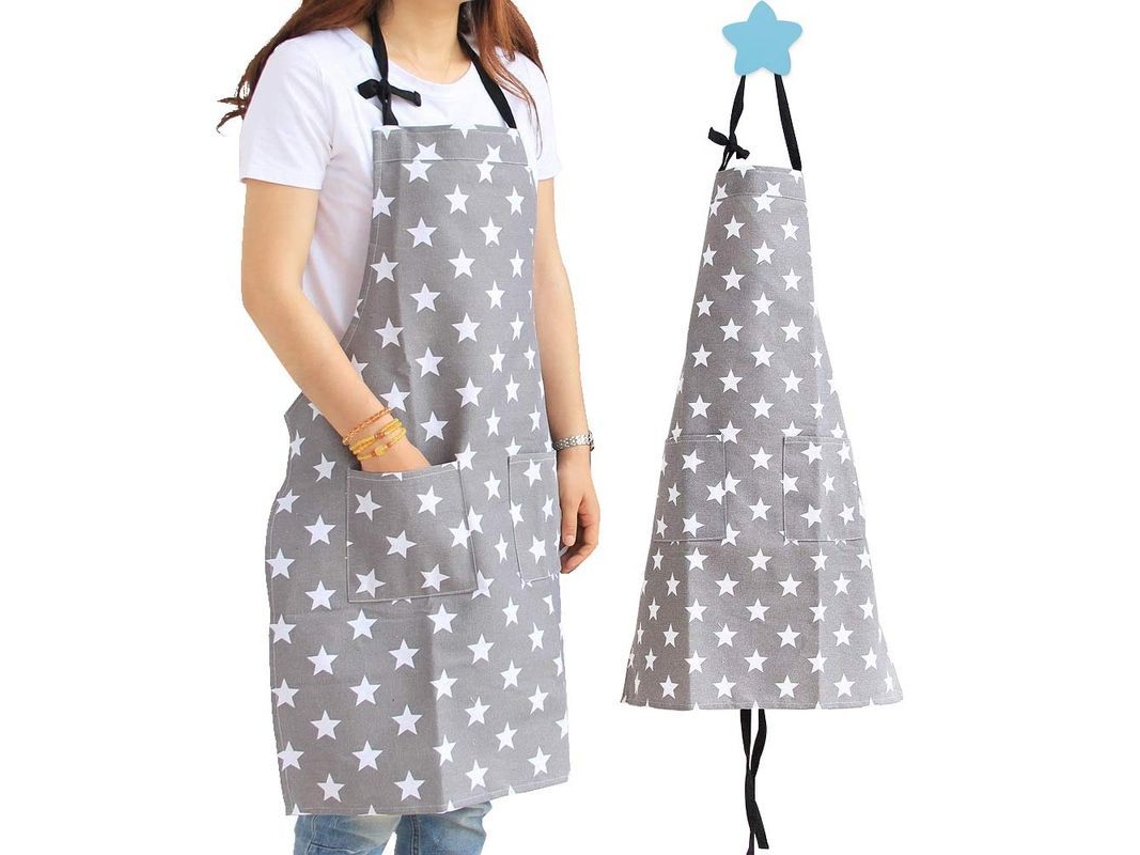 2026da-delantal De Cocina Grey Star Para Mujer De Lona De Algodón Ajustable Con Bolsillos Para Adultos